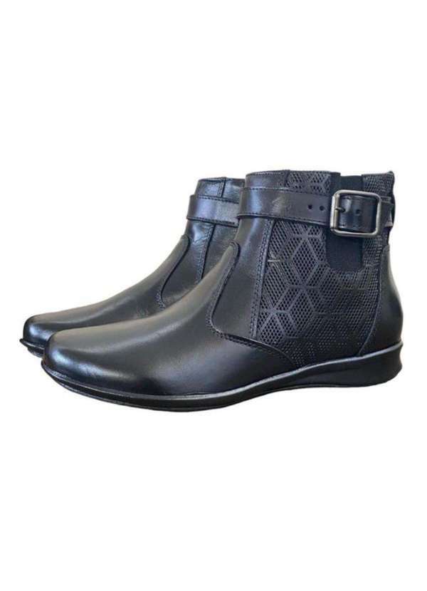 Damers - Bota Feminina Cano Curto Solado Rasteira Fivela Conforto Preto