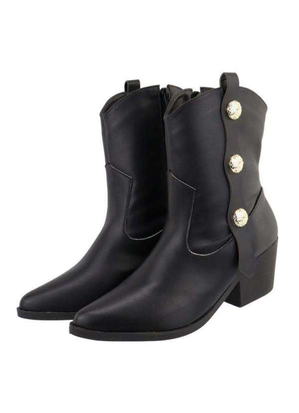 Damers - Bota Feminina Cano Medio Broche Bico Fino Salto Baixo Preto