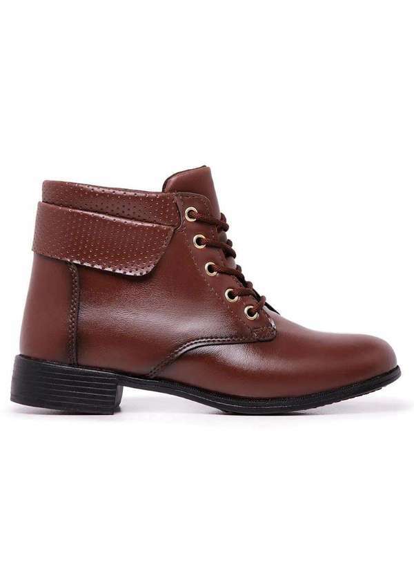 Damers - Bota Feminina Coturno Cadarco Conforto Cano Curto Moderno Marrom