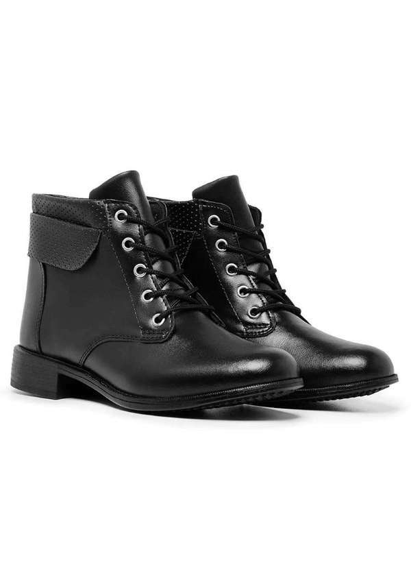 Damers - Bota Feminina Coturno Cadarco Conforto Cano Curto Moderno Preto