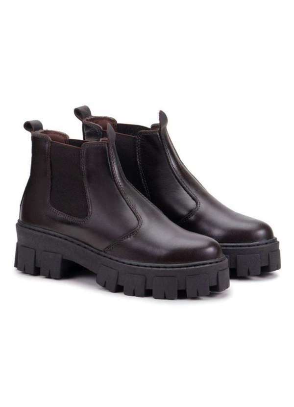 Damers - Bota Feminina Couro Cano Curto Solado Tratorado Elastico Marrom