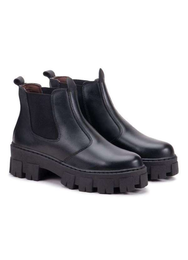 Damers - Bota Feminina Couro Cano Curto Solado Tratorado Elastico Preto
