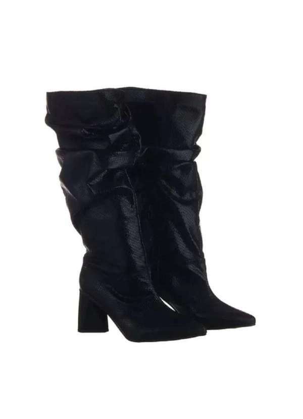 Damers - Bota Feminina Slouch Cano Alto Bico Fino Salto Grosso Casual Preto