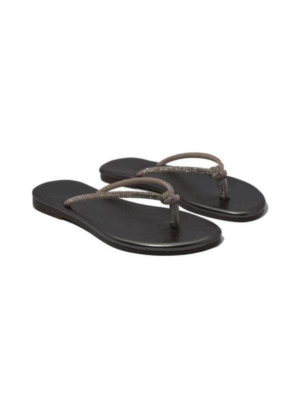 Damers - Sandalia Rasteira Feminina de Dedo Tira Strass Casual Preto