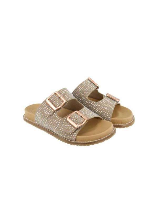 Damers - Papete Feminina Sandalia Couro Pedrarias Fivela Calce Facil Bege