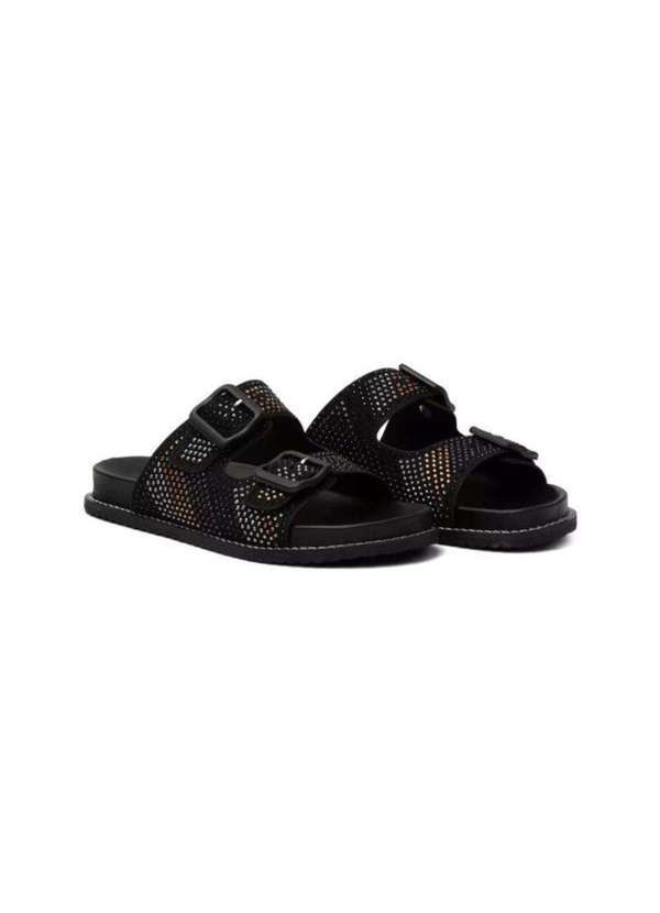 Damers - Papete Feminina Sandalia Couro Pedrarias Fivela Calce Facil Preto
