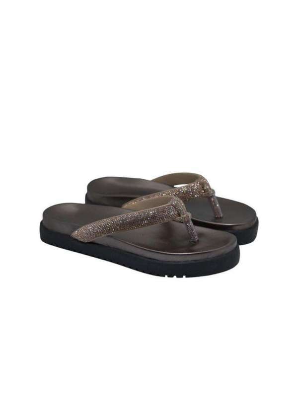Damers - Papete Feminina Sandalia de Dedo Tira Strass Casual Preto