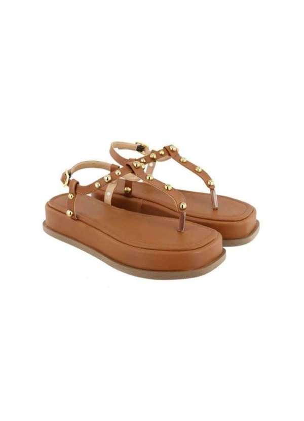 Papete Feminina Sandalia Flatform Aplique Dourado Caramelo Damers