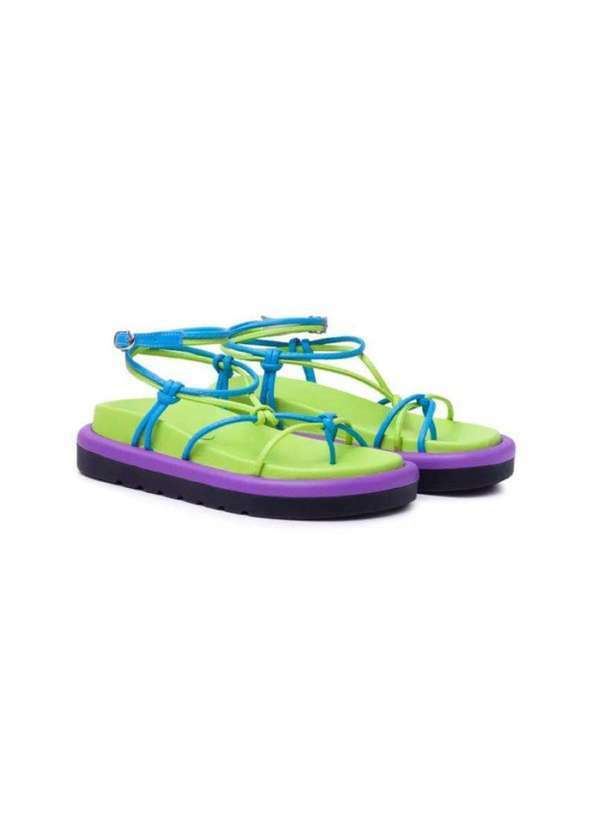 Damers - Papete Feminina Sandalia Gladiadora Amarracao Color Verde/Azul