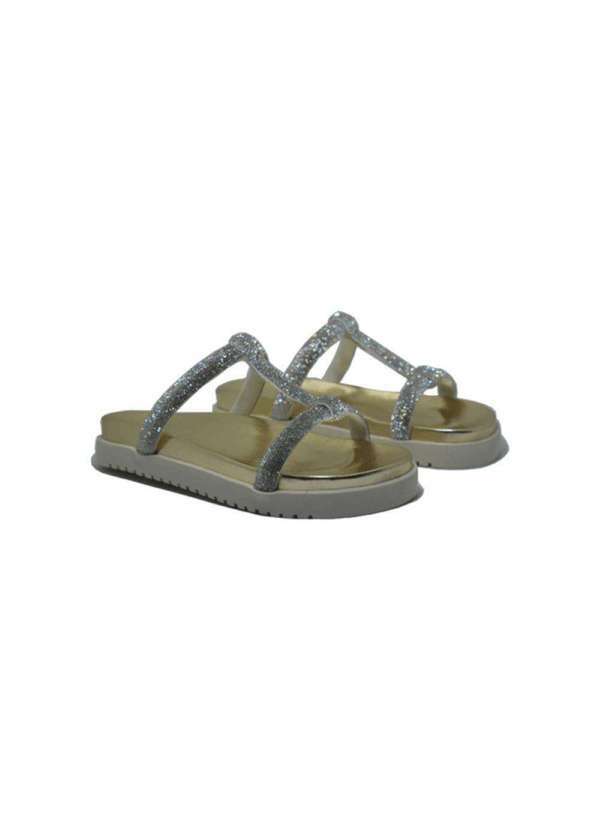 Damers - Papete Feminina Sandalia Strass Flatform Calce Facil Casual Prata