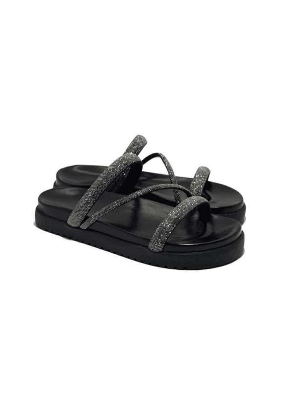 Damers - Papete Feminina Sandalia Tiras Strass Flatform Calce Facil Preto