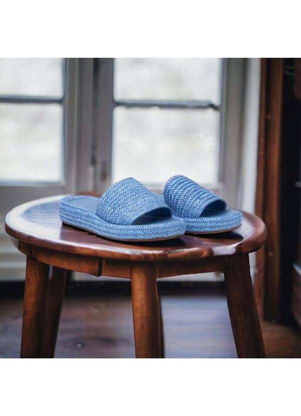 Damers - Papete Feminina Slide Palha Flatform Casual Azul 5