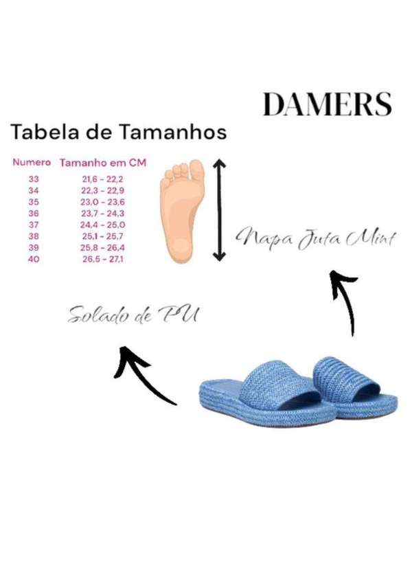 Damers - Papete Feminina Slide Palha Flatform Casual Azul 6