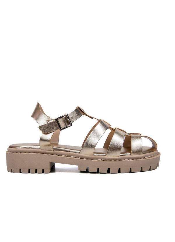 Damers - Sandalia Couro Feminina Aranha Tratorado Conforto Moda Dourado