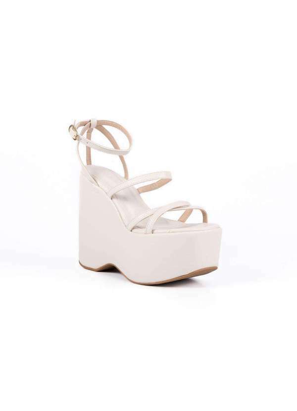 Damers - Sandalia Couro Feminina Salto Anabela Conforto Casual Moda Off White 2