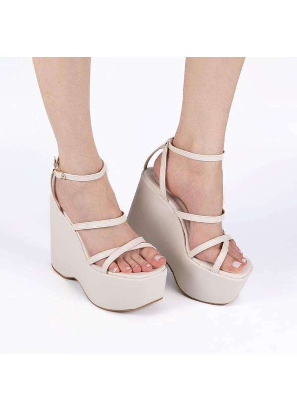 Damers - Sandalia Couro Feminina Salto Anabela Conforto Casual Moda Off White 3