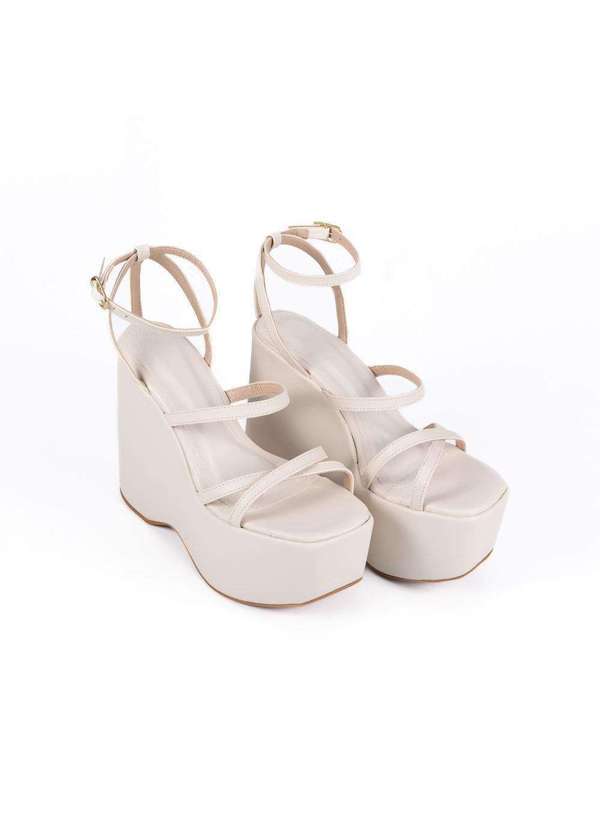 Damers - Sandalia Couro Feminina Salto Anabela Conforto Casual Moda Off White 4