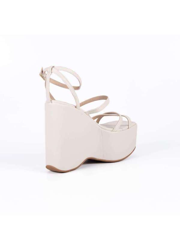 Damers - Sandalia Couro Feminina Salto Anabela Conforto Casual Moda Off White 5