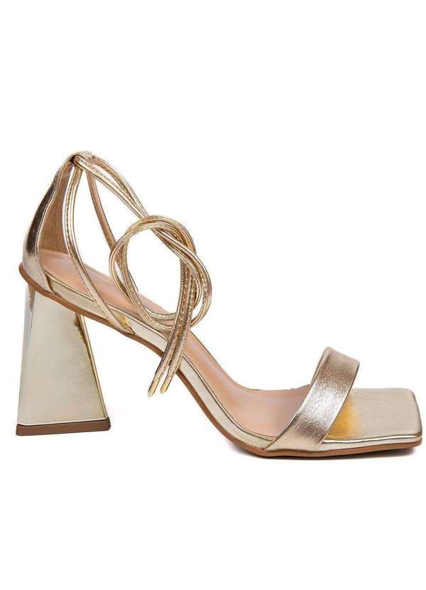 Damers - Sandalia Couro Feminina Salto Geometrico Metalizado Moda Dourado 1