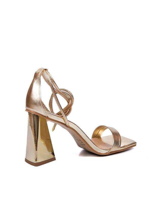 Damers - Sandalia Couro Feminina Salto Geometrico Metalizado Moda Dourado 5