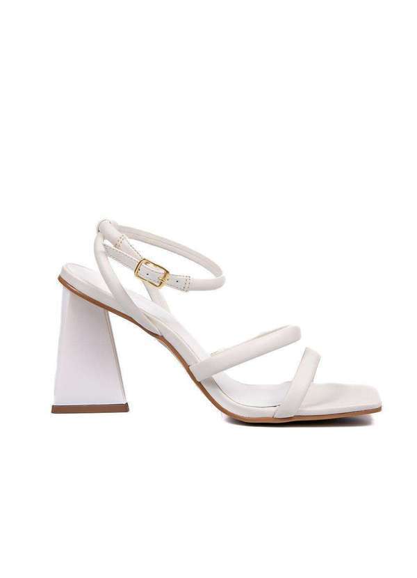 Damers - Sandalia Couro Feminina Salto Geometrico Moderna Casual Branco