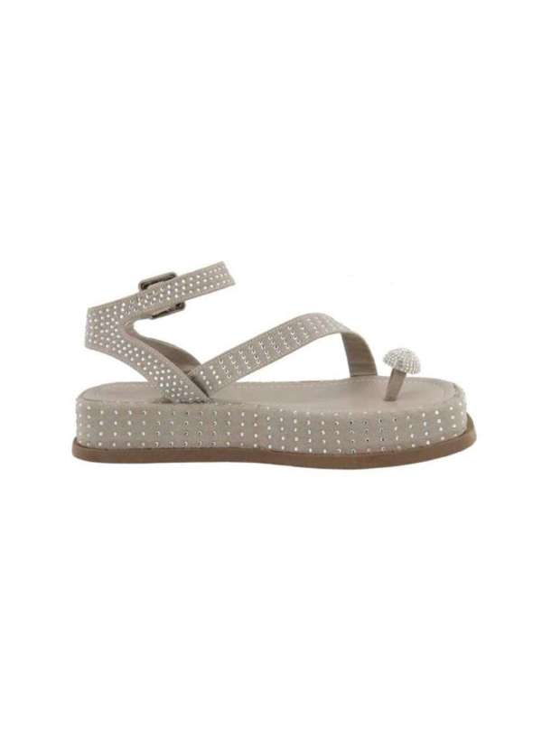 Damers - Sandalia Papete Feminina Couro Flat Plataforma Strass Branco