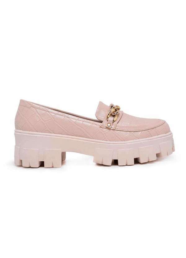 Damers - Mocassim Feminino Tratorado Salto Baixo Corrente Bege