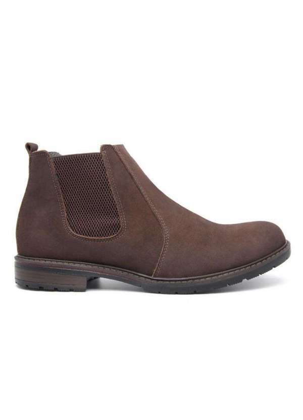 Damers - Botina Masculina Couro Elastico Bico Redondo Dia a Dia Marrom
