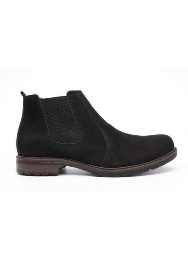 Damers - Botina Masculina Couro Elastico Bico Redondo Dia a Dia Preto
