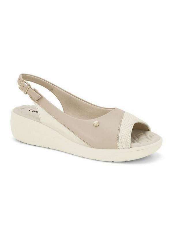 Comfortflex - Sandália Comfortflex Anabela Branca Bicolor 2486304-1 Bege
