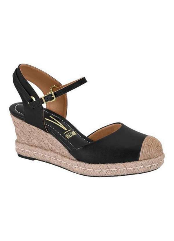 Salto Grosso Sandalia Anabela Preta Salto Alto Vizzano Sapatos