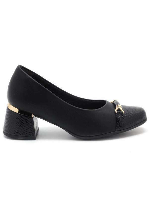 Piccadilly - Scarpin Piccadilly Salto Bloco Bico Verniz Preto 748010-3 Preto