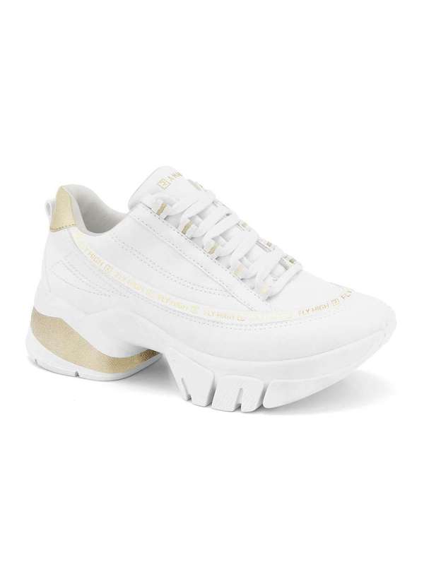 Tênis Ramarim Branco e Dourado Fly High 2380104-1 Preto Tida