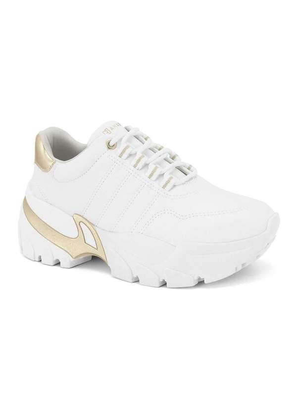 Tênis Ramarim Chunky Branco e Dourado 2385221-2 Branco Tida Calcados
