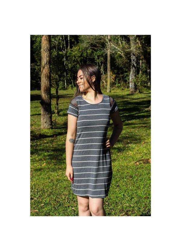 Cia da Malha - Vestido Adulto Listra Arrastao Cinza
