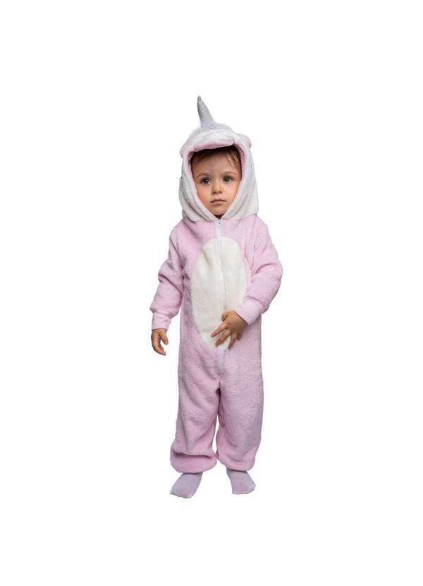 Cia da Malha - Macacao Pijama Fleece Plush Soft Kigurumi Infantil Rosa