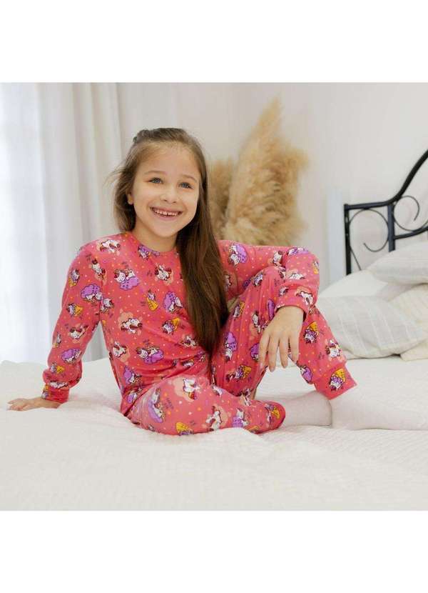 Cia da Malha - Pijama Suede Estampado Feminino Infantil Rosa 2