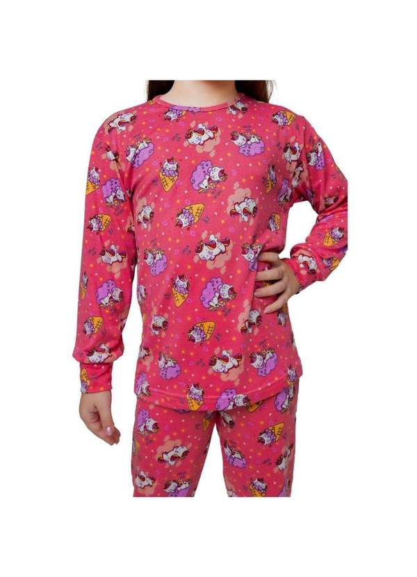 Cia da Malha - Pijama Suede Estampado Feminino Infantil Rosa 3