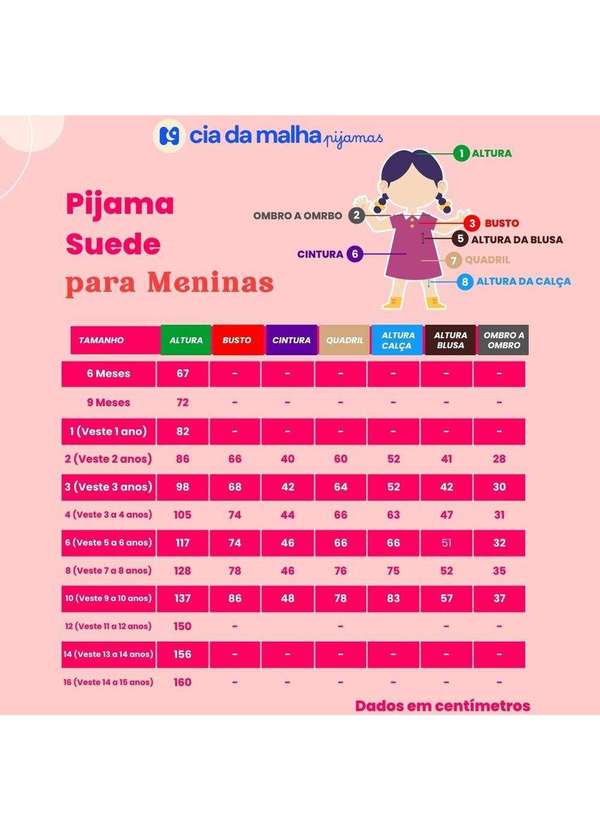 Cia da Malha - Pijama Suede Estampado Feminino Infantil Rosa 5