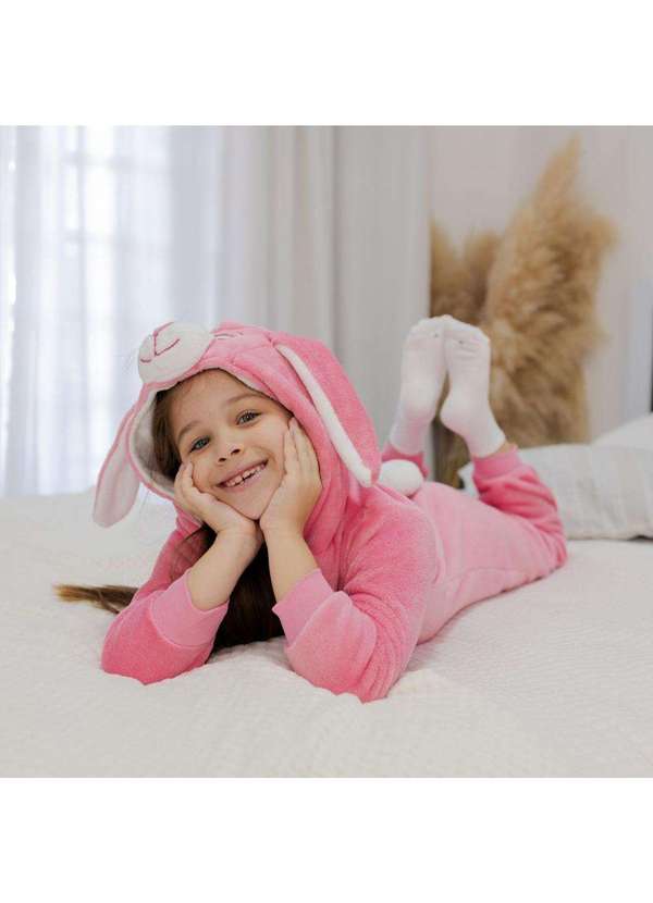 Cia da Malha - Macacao Pijama Fleece Infantil Rosa 2