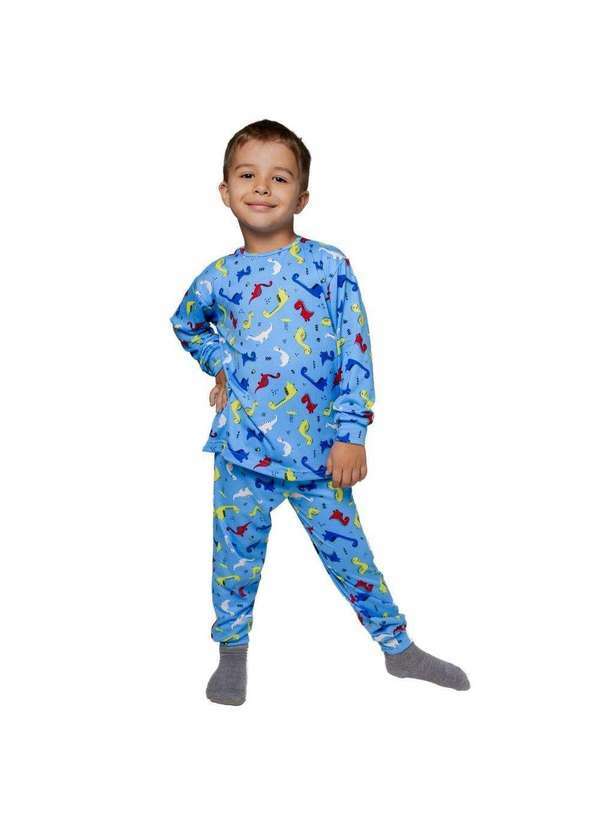 Cia da Malha - Pijama Suede Estampado Masculino Infantil Azul