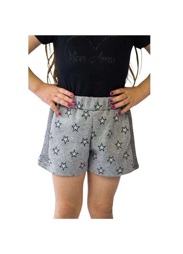 Cia da Malha - Shorts Moletom Feminino Infantil Love/Estrela Cinza
