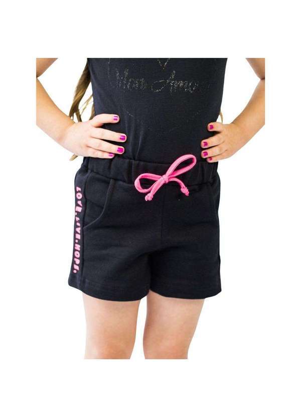 Cia da Malha - Shorts Moletom Feminino Infantil Love/Estrela Preto