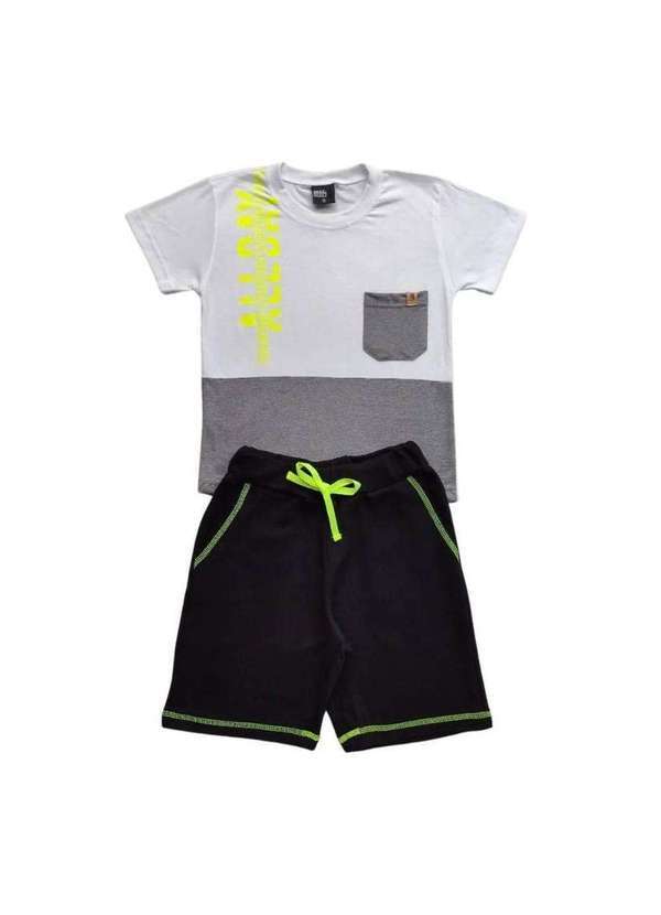 Cia da Malha - Conjunto Curto Verao Masculino Juvenil Recorte e Bolso Branco