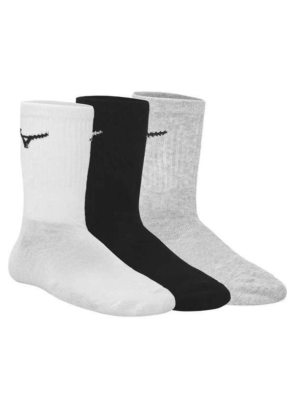 Mizuno - Kit Meia Mizuno Cano Medio com 3 pares - Branco e Preto Cinza