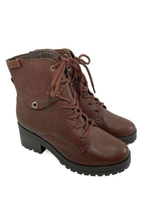 Bottero - Bota Coturno Couro Bottero Salto Tratorado Feminina - Marrom Marrom