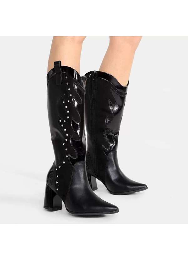 Ramarim Bota Country Ramarim Bordada Tachas Feminina Preto Preto