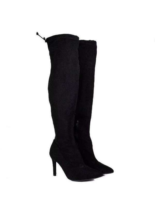 Vizzano - Bota Over The Knee Vizzano Camurca Salto Alto Preto