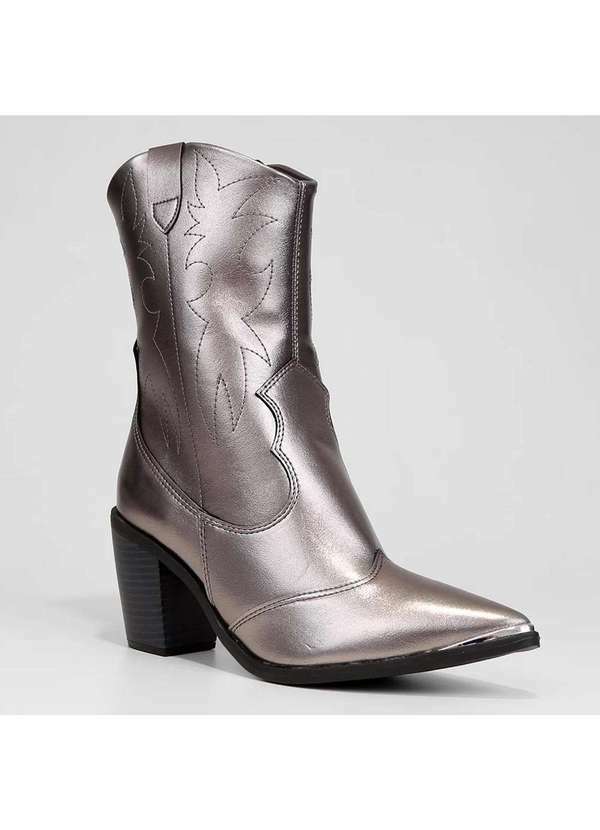 Vizzano - Bota Western Cano Medio Vizzano Metalizada Feminina Prata