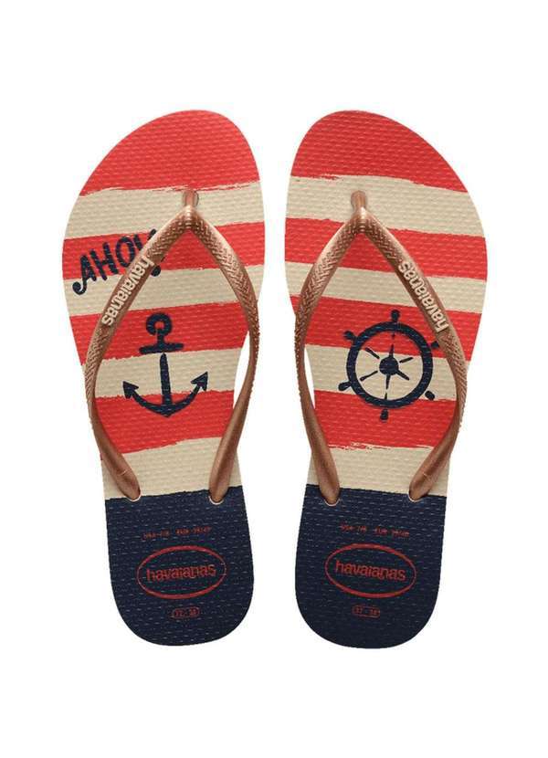 Havaianas - Chinelo Havaianas Slim Nautical Feminino - Bege e Vermelho Bege